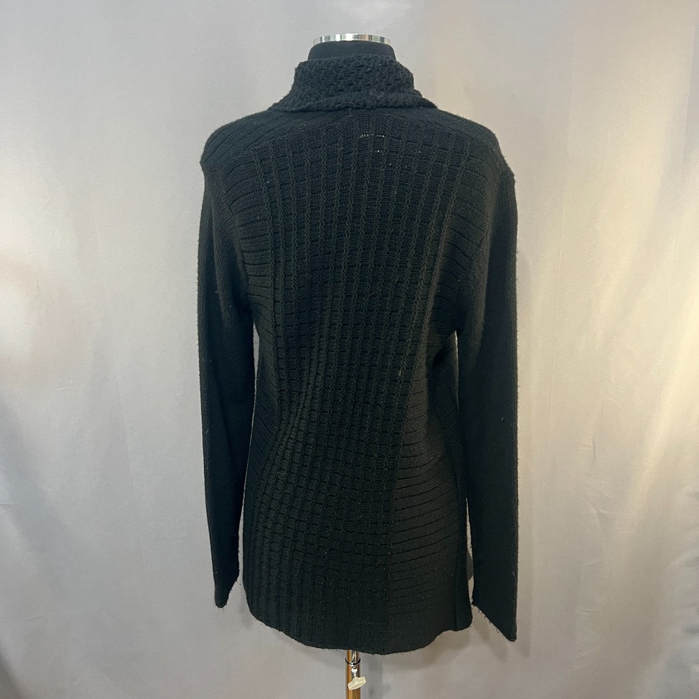 Keren Hart Cardigan Sweater Women Medium Black Cozy Knit Shawl Collar Open Front - Picture 3 of 11